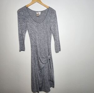 MSSP Gray Knit Tie Waist Dress Soft 3/4 Sleeve Scoop Neck Casual Office Size S